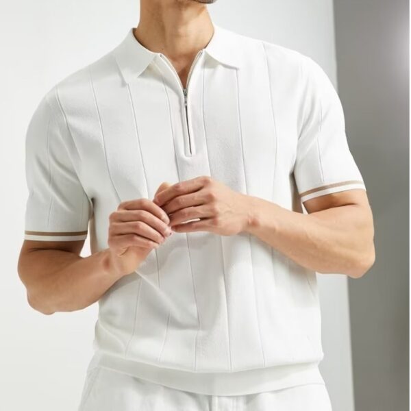 Fashion Short-sleeved Polo Shirt Summer Lapel Zipper T-shirt Tops Mens Clothing - Image 4