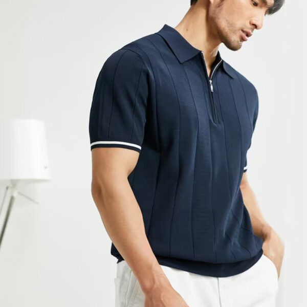 Fashion Short-sleeved Polo Shirt Summer Lapel Zipper T-shirt Tops Mens Clothing - Image 2